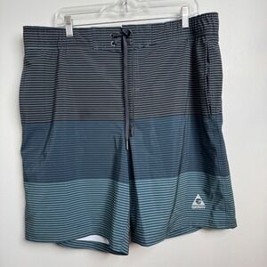 Gerry Mens Swim Shorts XL Blue Stripe Elastic Waist Drawstring UPF 50+ NEW